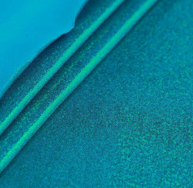 Green on Turquoise Holo Sands | Fabric Swatches | OMG Bikinis