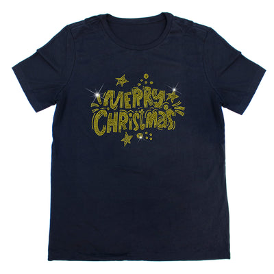 Merry Christmas in Gold Rhinestone T-Shirt | OMG Bikinis