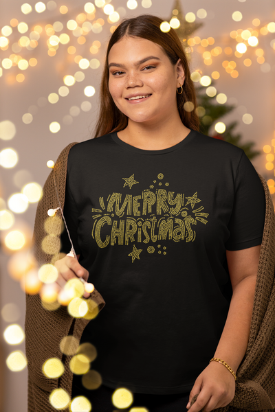 Merry Christmas in Gold Rhinestone T-Shirt | OMG Bikinis