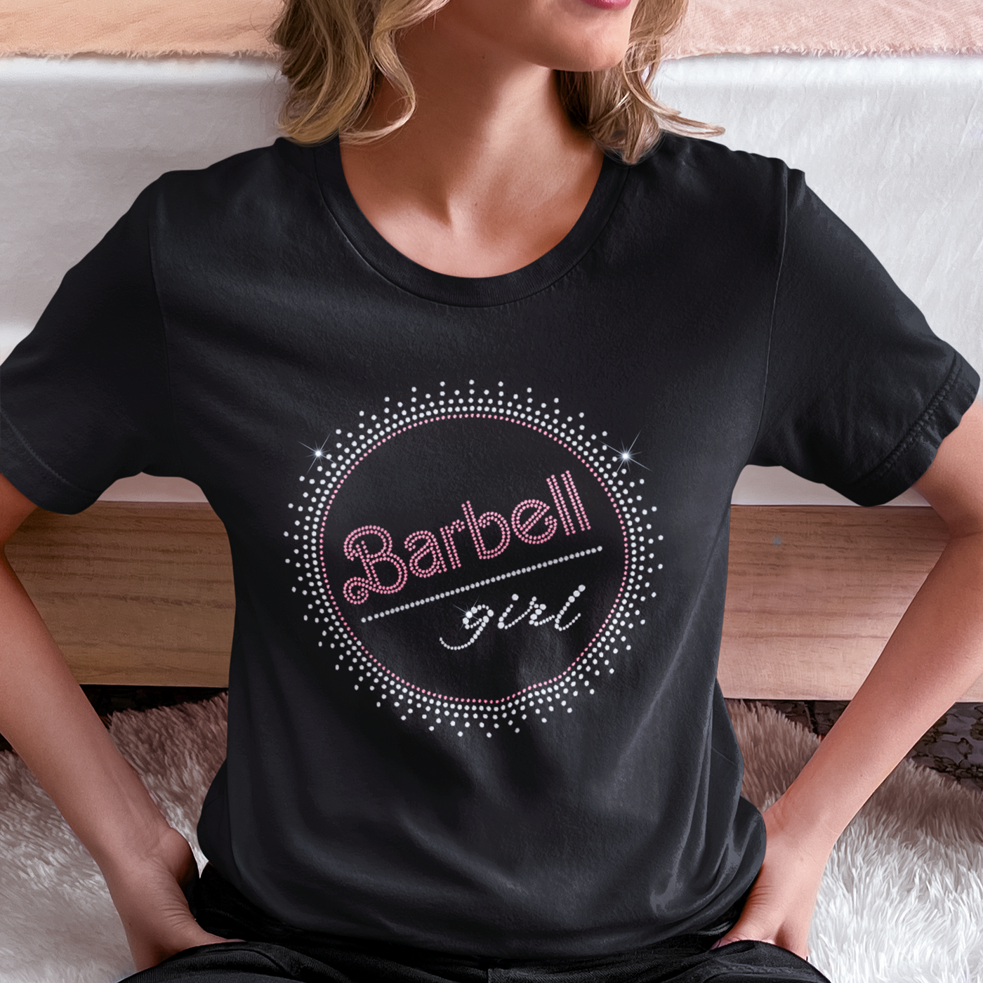 Barbell Girl Rhinestone T-Shirt | OMG Bikinis