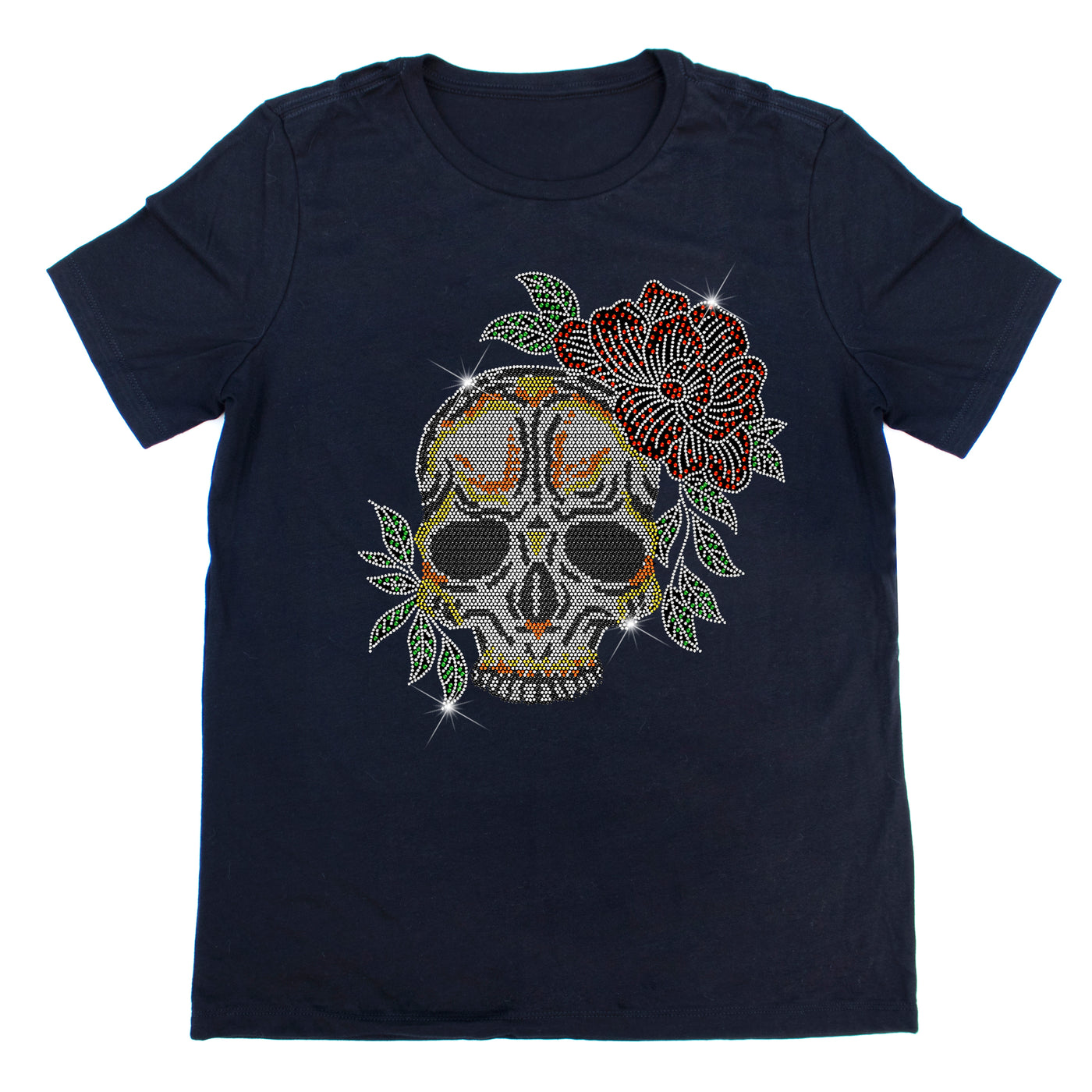 Lady Skull with a Flower Rhinestone T-Shirt | OMG Bikinis