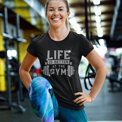 Life is Better at the Gym Rhinestone T-Shirt | OMG Bikinis