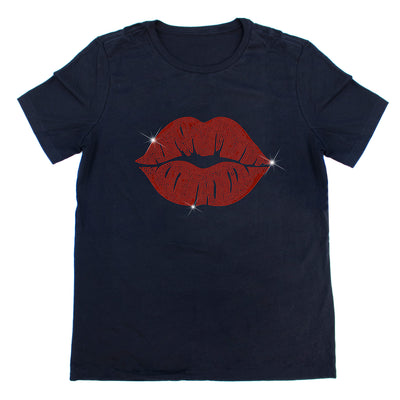 Red Lips Sparkle Rhinestone T-Shirt | OMG Bikinis