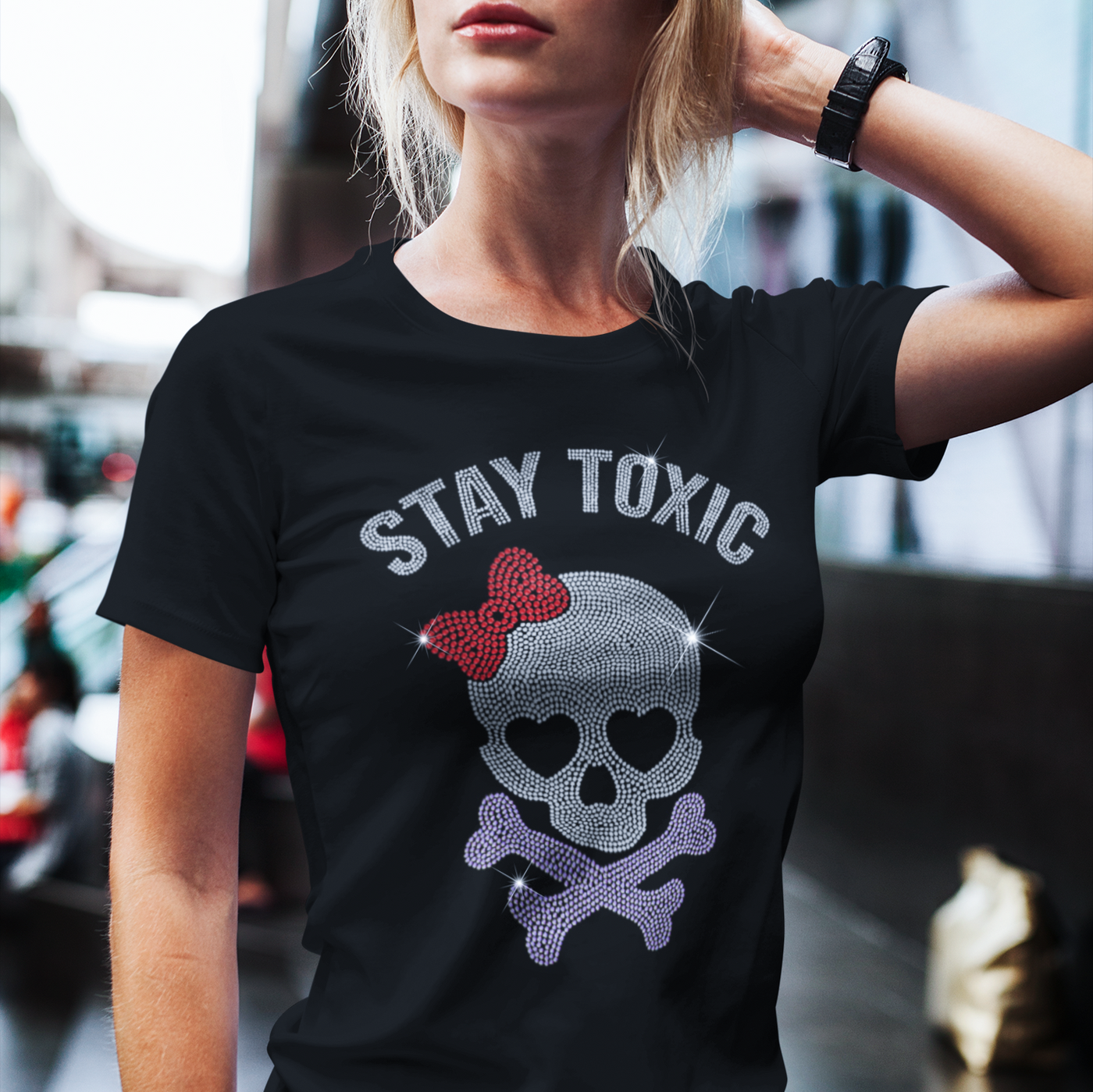 Stay Toxic Sparkle Rhinestone T-Shirt | OMG Bikinis