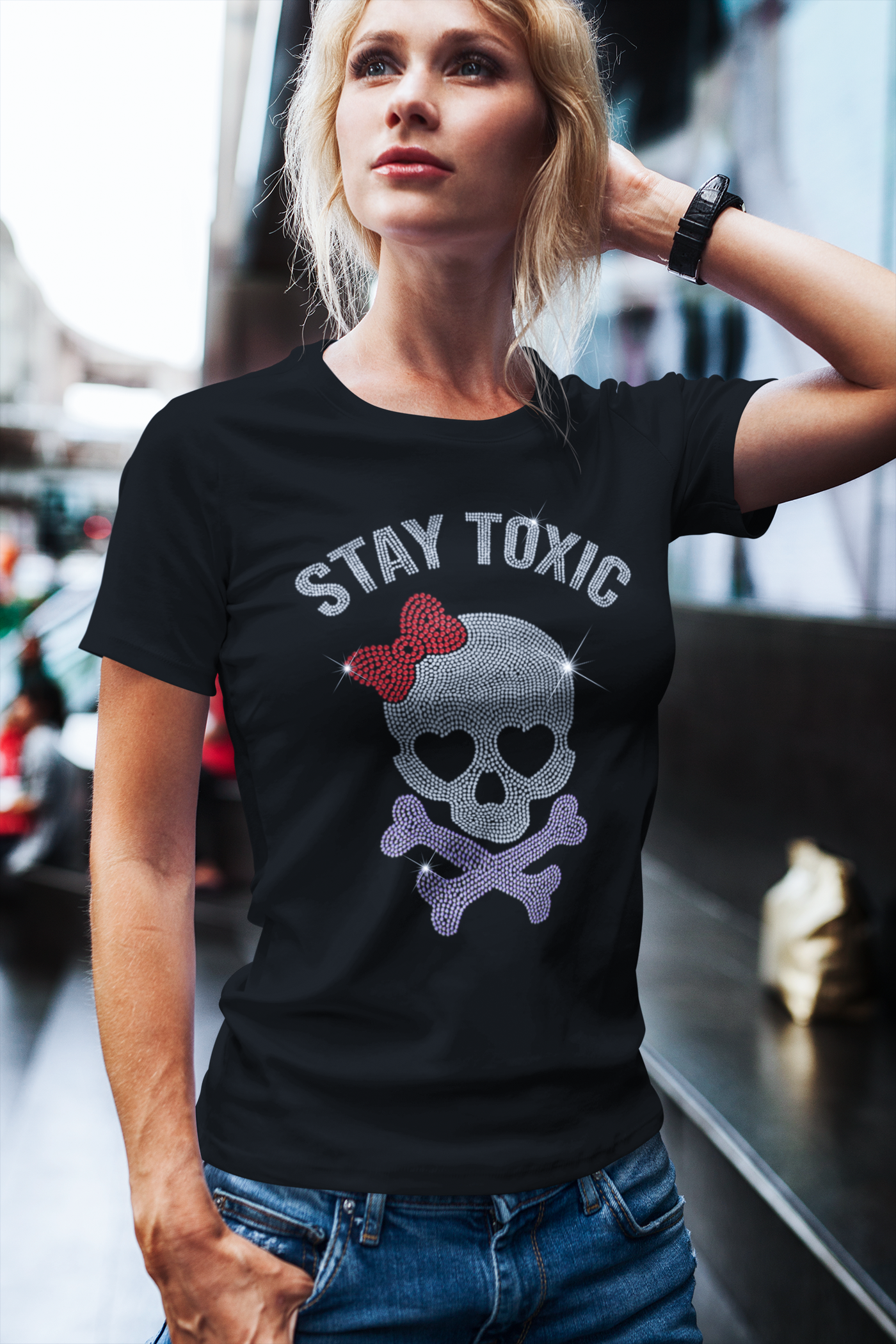 Stay Toxic Sparkle Rhinestone T-Shirt | OMG Bikinis