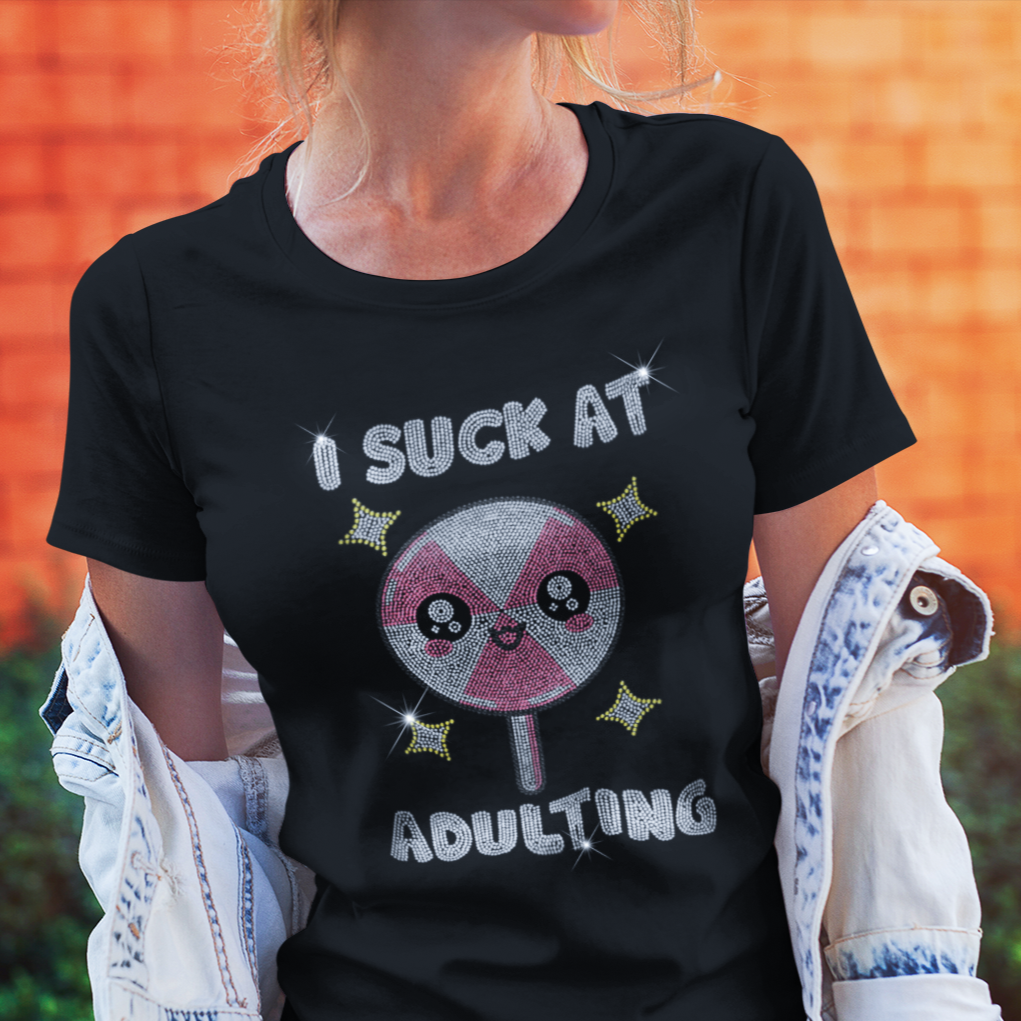 I Suck at Adulting Rhinestone T-Shirt | OMG Bikinis