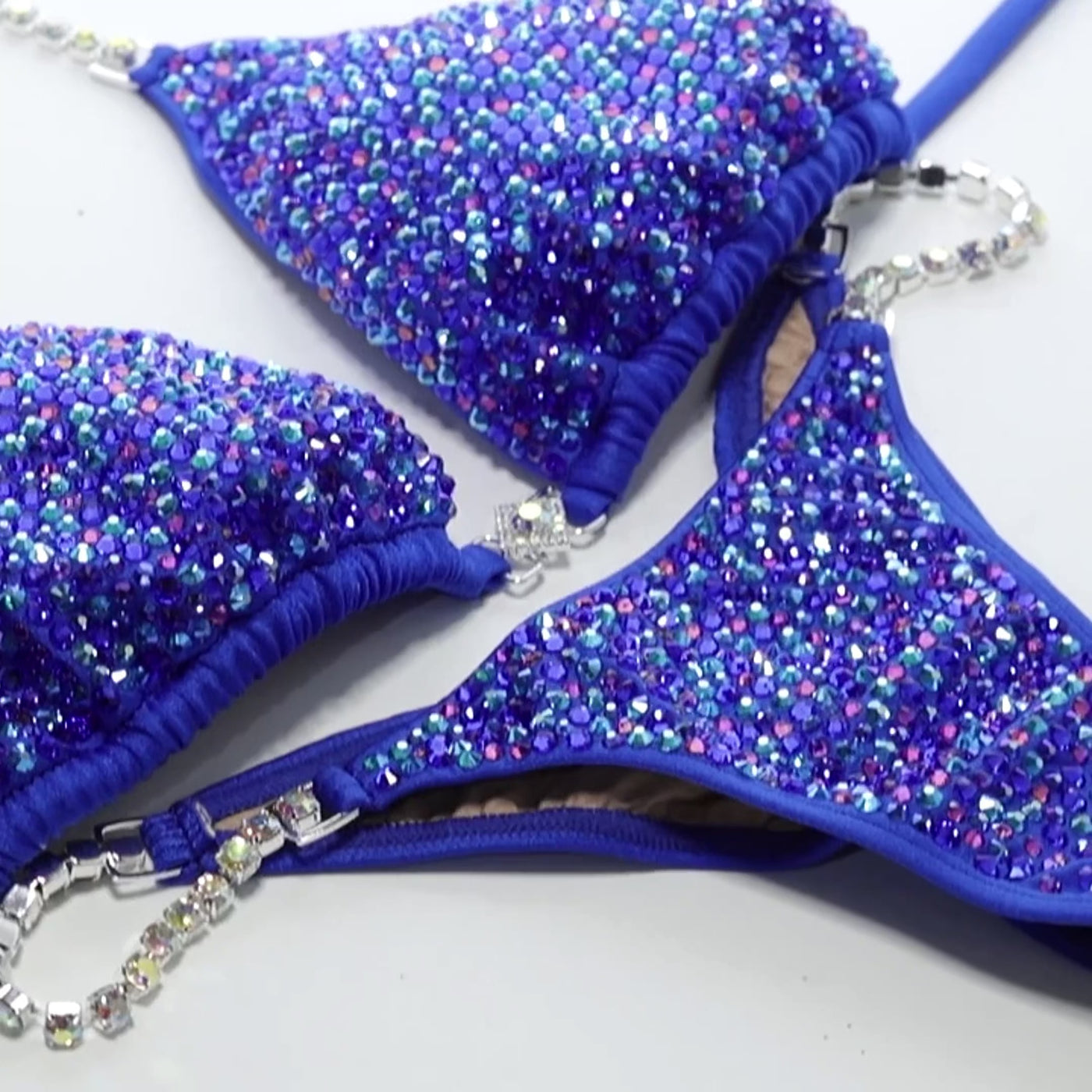 Purple Scatter on Electric Blue Competition Bikini | OMG Bikinis