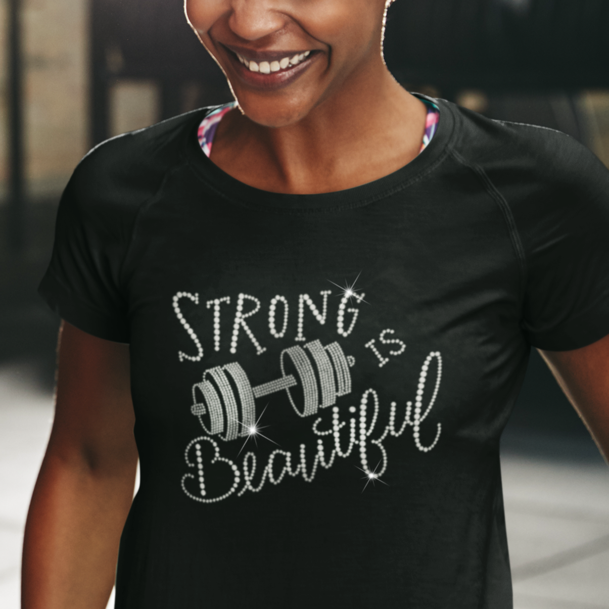 Strong Is Beautiful Sparkle Rhinestone T-Shirt | OMG Bikinis