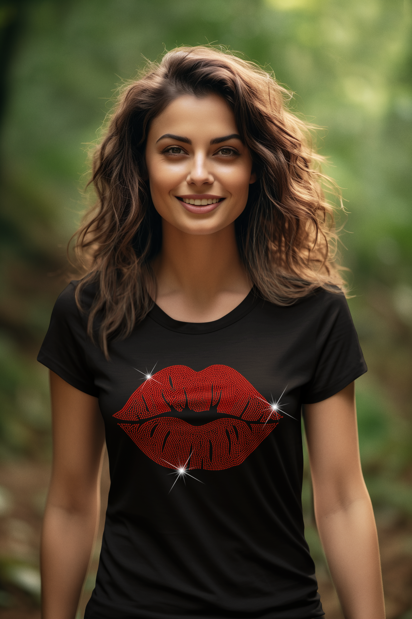 Red Lips Sparkle Rhinestone T-Shirt | OMG Bikinis