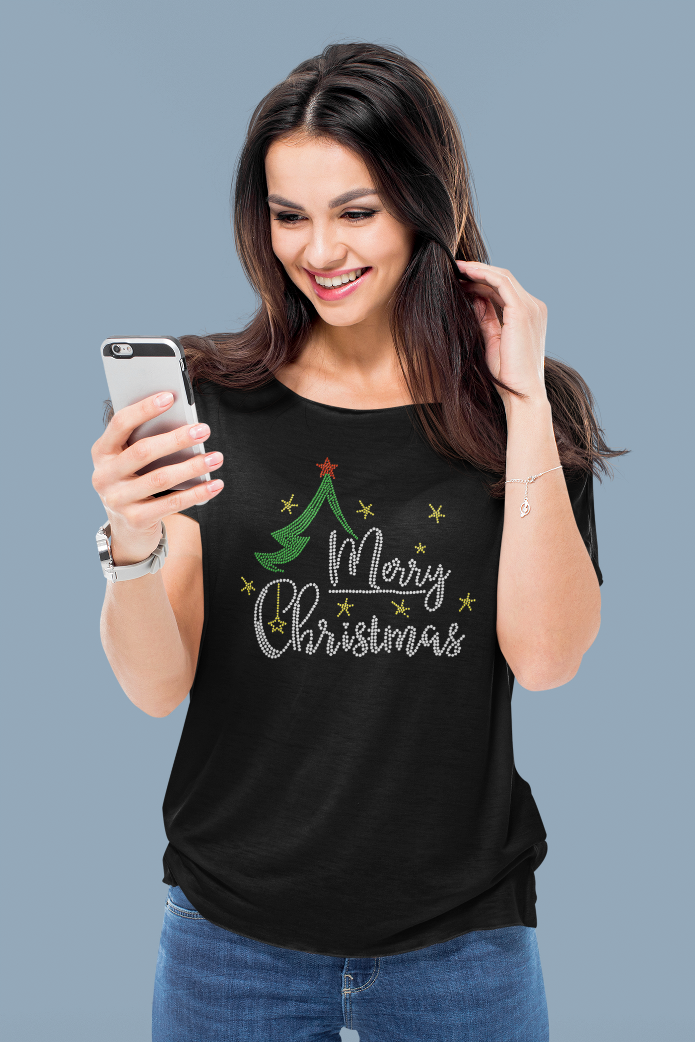 Merry Christmas with Tree Rhinestone T-Shirt | OMG Bikinis