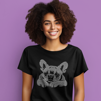 Cute Frenchie Rhinestone T-Shirt | OMG Bikinis