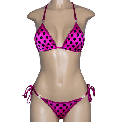 Hot Pink Polka Dot Posing Suit | Scrunch Butt Bikini | NPC/IFBB Practice Suit